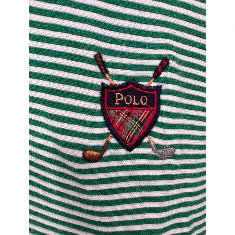 Polo Ralph Lauren Polo Shirt Mens XL Green Striped Golf Crest Cotton S/S Preppy